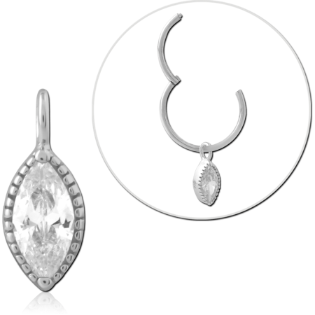 STERLING SILVER 925 CHARM MARQUISE CLEAR GEM WITH BEADED BORDER