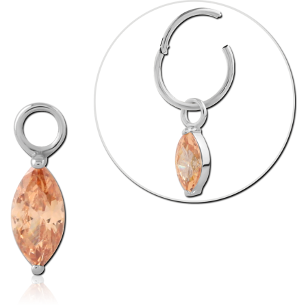 14K WHITE GOLD CHARM MARQUISE GEM DANGLE WITH JUMP RING