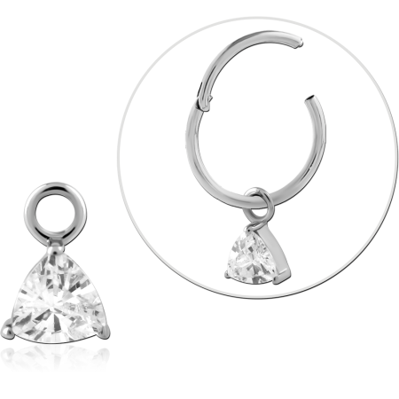 14K WHITE GOLD CHARM TRIANGLE GEM DANGLE WITH JUMP RING