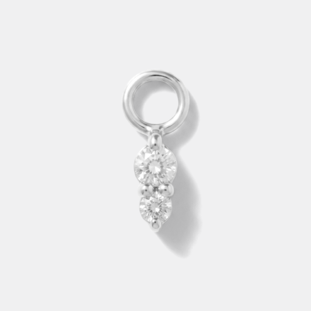 14K WHITE GOLD CHARM THREE ROUND GEM DANGLE WITH JUMP RING