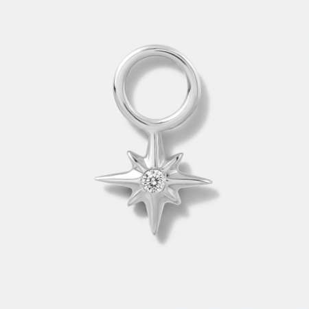 14K WHITE GOLD CHARM STARBURST GEM DANGLE WITH JUMP RING