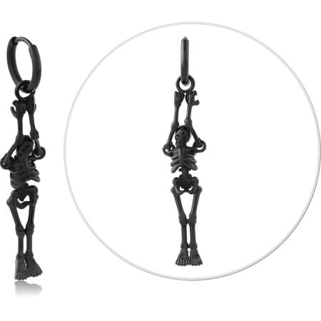 BLACK PVD COATED SURGICAL STEEL DANGLE EARRINGS WITH SKELETON CHARM