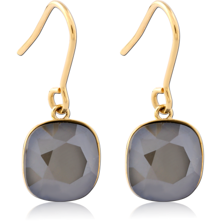 GOLD PLATED 18K STERLING SILVER 925 DANGLE EARRINGS CUSHION CUT GREY GEM PAIR