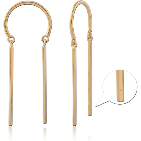 GOLD PLATED 18K STERLING SILVER 925 DANGLE EARRINGS DOUBLE BAR DROP