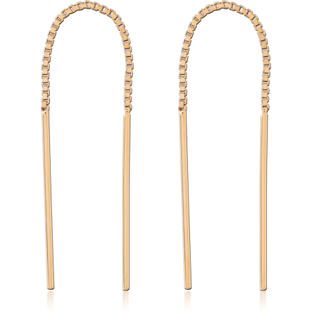 GOLD PLATED 18K STERLING SILVER 925 THREADER EARRINGS BOX CHAIN BAR DROPS