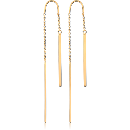 GOLD PVD COATED SURGICAL STEEL CHAIN EARRINGS PAIR - HANGING BARS