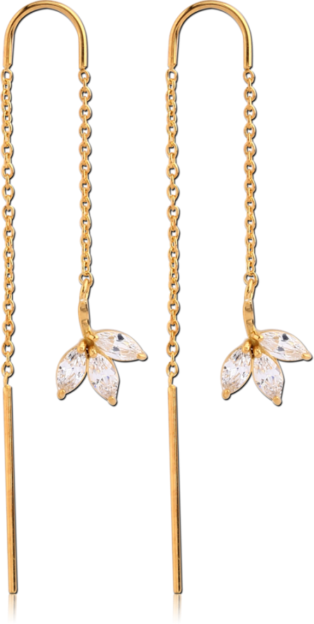 GOLD PVD COATED SURGICAL STEEL CHAIN JEWELED EARRINGS PAIR - LEAF
