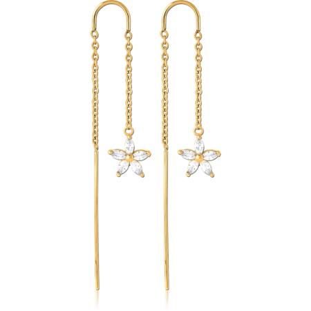 GOLD PVD COATED SURGICAL STEEL CHAIN THREADER EARRINGS MARQUISE GEM FLOWER