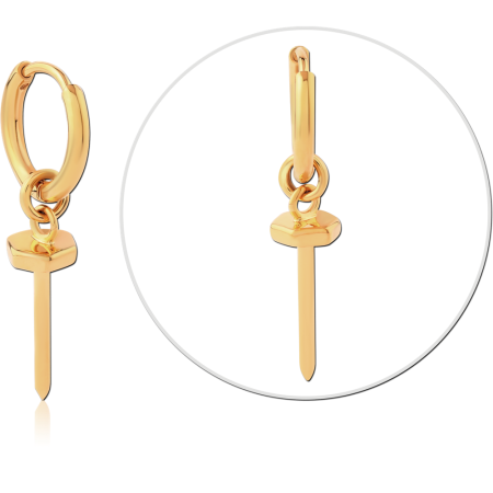 GOLD PVD COATED SURGICAL STEEL HOOP EARRINGS WITH SWORD CHARM