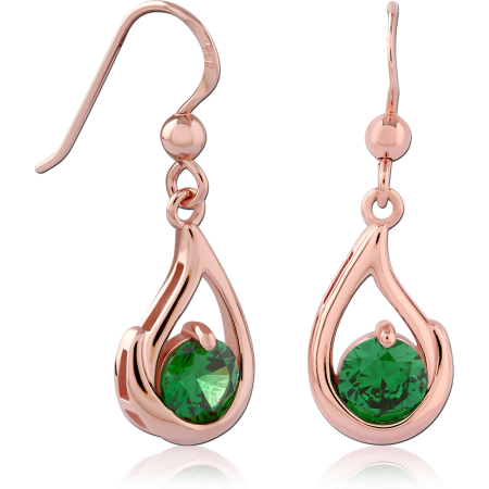 ROSE GOLD PLATED STERLING SILVER 925 DANGLE EARRINGS TEARDROP GREEN GEM