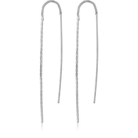STERLING SILVER 925 THREADER EARRINGS LONG TEXTURED CHAIN PAIR MINIMAL DESIGN