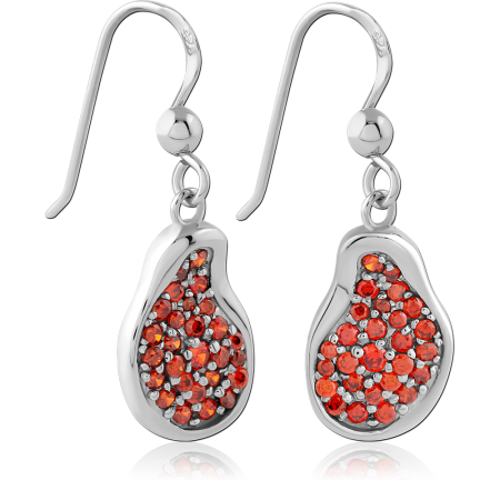 STERLING SILVER 925 RHODIUM PLATED DANGLE EARRINGS TEARDROP RED CRYSTAL PAVE