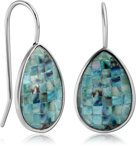 SURGICAL STEEL SYNTHETIC MOTHER OF PEARL MOSAIC EARRING - PEAR