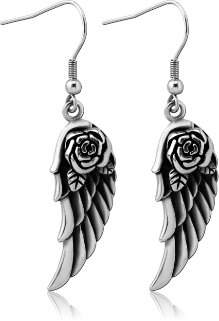 SURGICAL STEEL EARRINGS PAIR - WINGS AND ROSE
