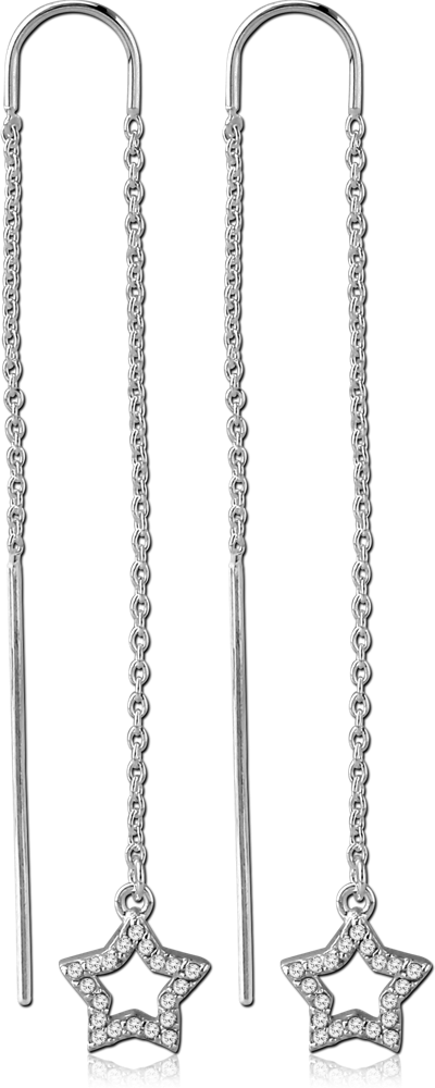 316L SURGICAL STEEL CHAIN JEWELED EARRINGS PAIR - STAR