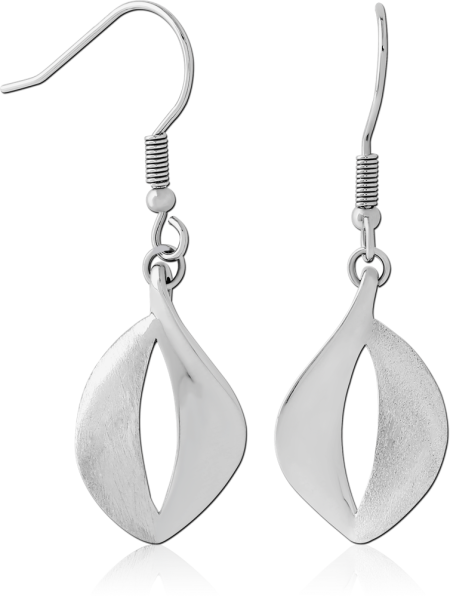 316L SURGICAL STEEL DANGLE EARRINGS OPEN MARQUISE TWIST BRUSHED AND POLISHED PAIR