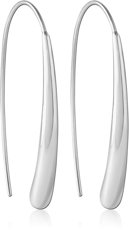 316L SURGICAL STEEL THREADER EARRINGS TAPERED TEARDROP LONG ARC POLISHED PAIR