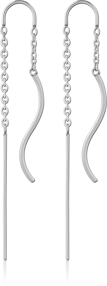 316L SURGICAL STEEL CHAIN THREADER EARRINGS WITH CURVED BAR CHARM MINIMALIST PAIR