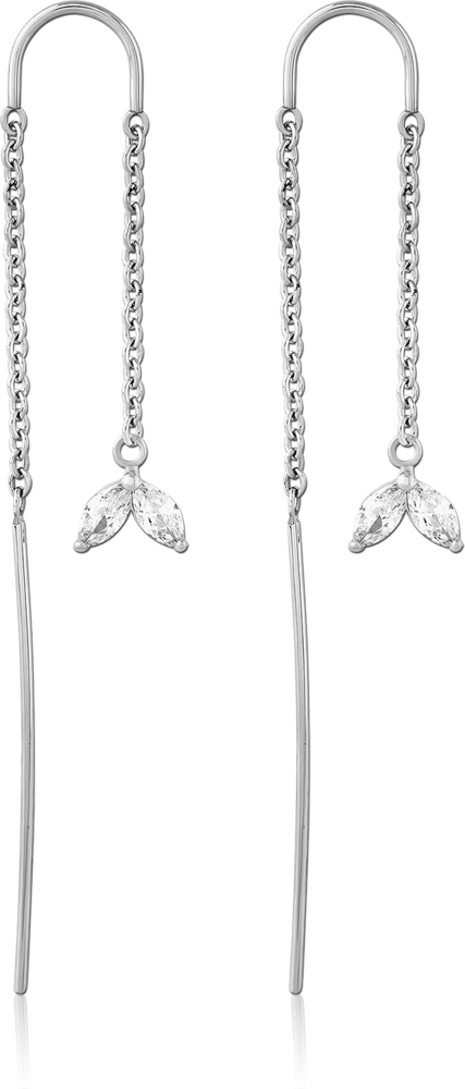 316L SURGICAL STEEL CHAIN THREADER EARRINGS WITH DOUBLE MARQUISE CLEAR GEMS PAIR