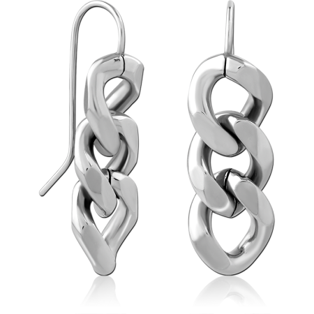 316L SURGICAL STEEL DANGLE EARRINGS INTERLOCKING CURB LINKS POLISHED CHUNKY PAIR