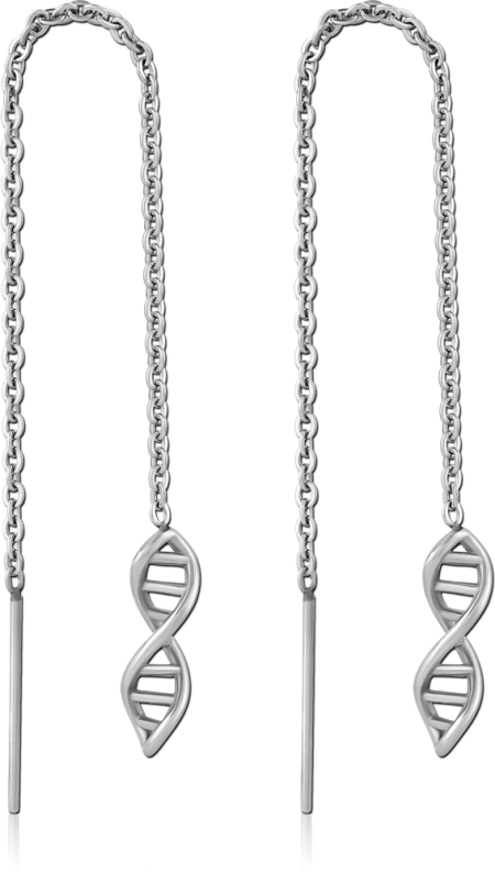 SURGICAL STEEL THREADER EARRINGS WITH DNA HELIX CHARM