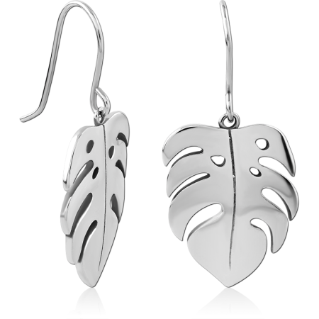 SURGICAL STEEL DANGLE EARRINGS MONSTERA LEAF CUTOUT
