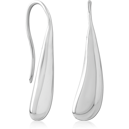 SURGICAL STEEL DANGLE EARRINGS ELONGATED TEARDROP POLISHED LONG DROP PAIR