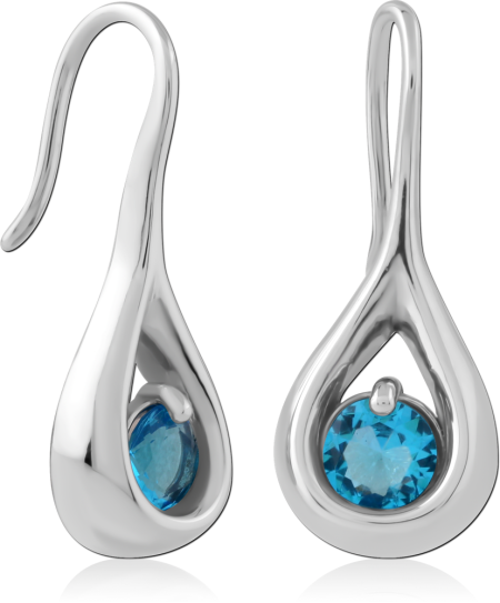 SURGICAL STEEL DANGLE EARRINGS TEARDROP OPEN FRAME WITH BLUE GEM PAIR