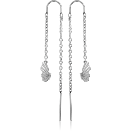 316L SURGICAL STEEL DANGLE EARRINGS CHAIN WITH FAN CHARMS AND BAR DROPS