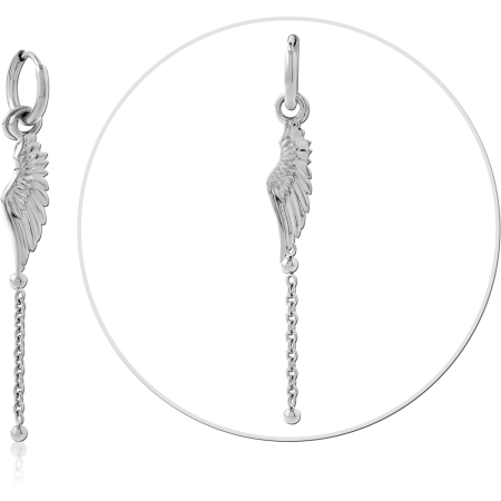 316L SURGICAL STEEL HOOP EARRING WITH WING AND CHAIN CHARM