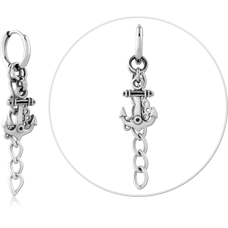316L SURGICAL STEEL HOOP EARRING WITH ANCHOR AND CHAIN CHARM