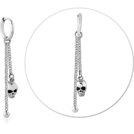 316L SURGICAL STEEL HOOP EARRING WITH SKULL AND CHAIN CHARM