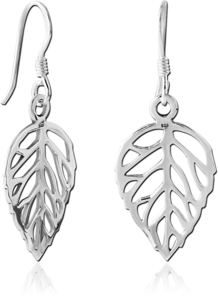 STERLING SILVER 925 DANGLE EARRINGS CUTOUT LEAF VEIN OUTLINE DESIGN