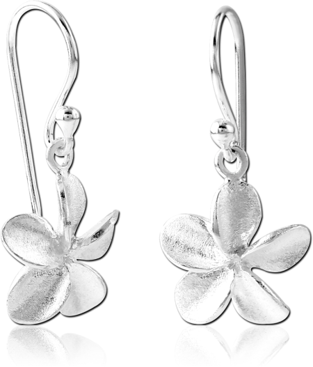 STERLING SILVER 925 DANGLE EARRINGS PLUMERIA FLOWER TEXTURED PETAL DESIGN
