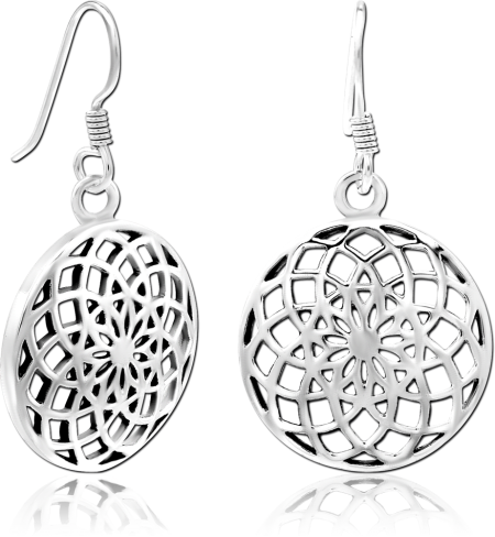 STERLING SILVER 925 DANGLE EARRINGS FILIGREE MANDALA ROUND DISC DESIGN