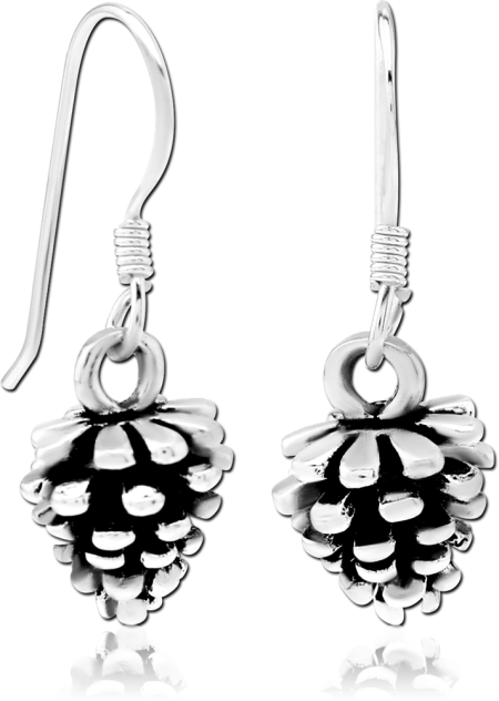 STERLING SILVER 925 DANGLE EARRINGS PINE CONE CHARM DROPS DESIGN