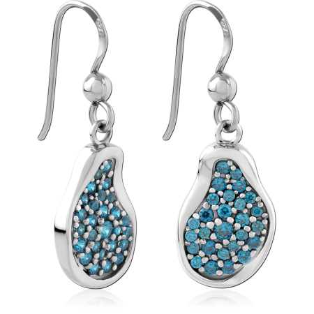 STERLING SILVER 925 DANGLE EARRINGS BLUE CRYSTAL PAVE TEARDROP FRENCH HOOK