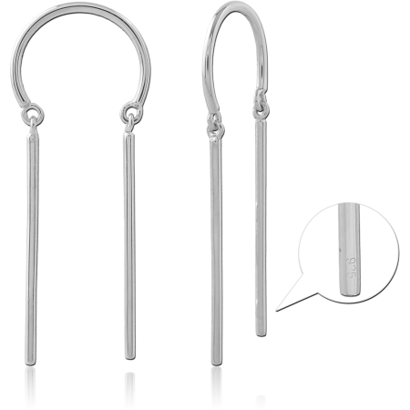 STERLING SILVER DANGLE EARRINGS LONG POLISHED DOUBLE BAR DROP PAIR