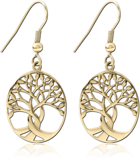 ZIRCON GOLD PVD COATED SURGICAL STEEL EARRINGS PAIR - TREE OF LIFE