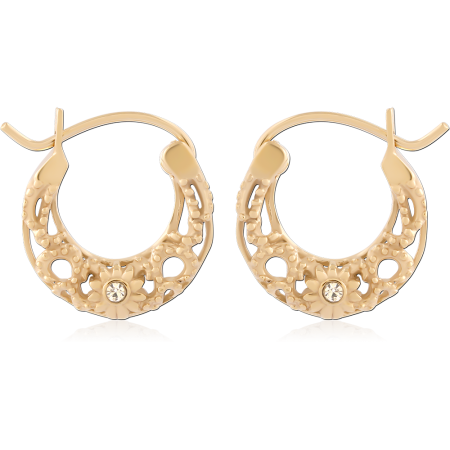 GOLD PVD 18K COATED SURGICAL STEEL JEWELED HOOP EARRINGS
