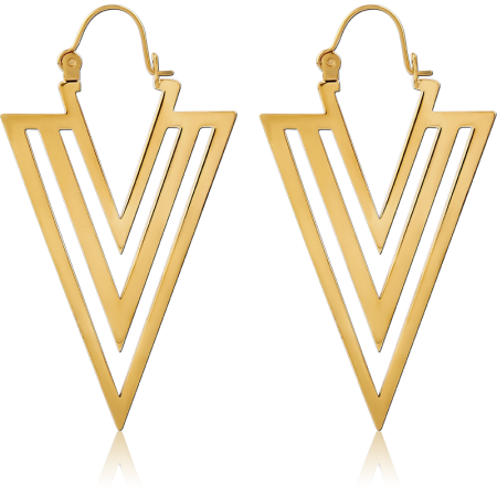 GOLD PVD COATED SURGICAL STEEL EARRINGS GEOMETRIC DOUBLE V DROP
