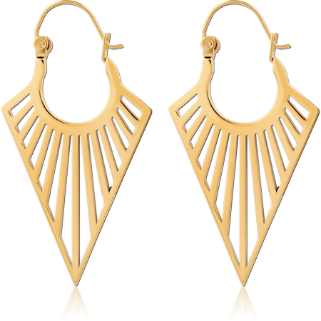 GOLD PVD COATED SURGICAL STEEL HOOP EARRINGS RADIANT TRIANGLE CUTOUT