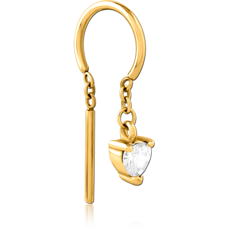 GOLD PVD COATED SURGICAL STEEL JEWELED MULTI PURPOSE RING WITH DANGLING DESIGNS
