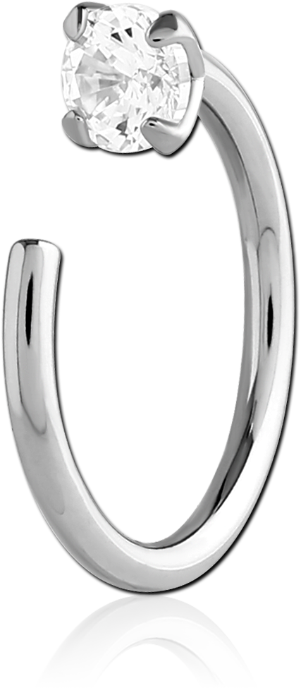 316L SURGICAL STEEL OPEN HOOP EARRING PRONG SET CLEAR GEM