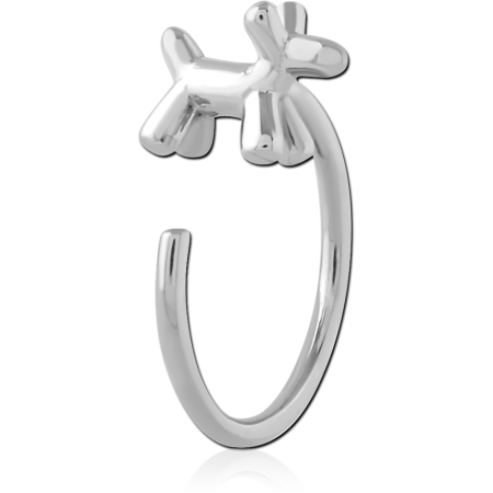 316L SURGICAL STEEL OPEN HOOP EARRING BALLOON DOG CHARM PLAYFUL DESIGN