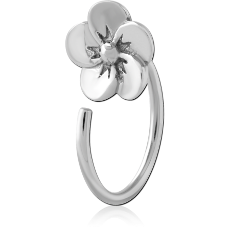 316L SURGICAL STEEL OPEN HOOP EARRING FIVE PETAL FLOWER POLISHED FINISH