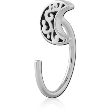 316L SURGICAL STEEL OPEN HOOP EARRING CRESCENT MOON FILIGREE DETAILING