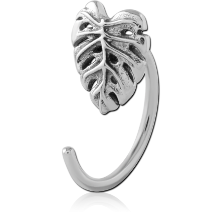 316L SURGICAL STEEL OPEN HOOP EARRING MONSTERA LEAF TEXTURED DETAIL