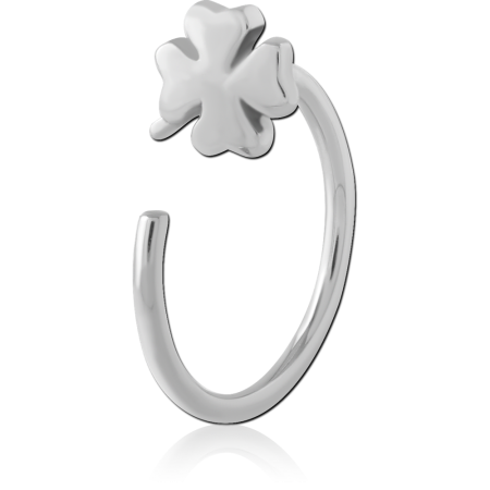 316L SURGICAL STEEL OPEN HOOP EARRING WITH FOUR LEAF CLOVER