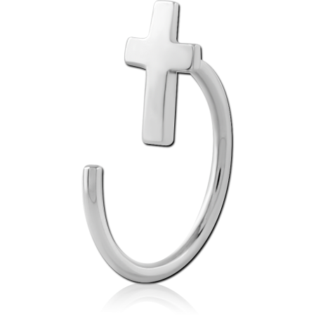 316L SURGICAL STEEL OPEN HOOP EARRING WITH SIMPLE CROSS